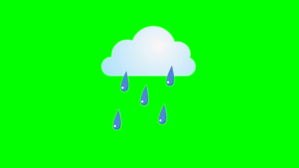Мультфильм Простой Значок Облака Дождём Капли Дождя Зеленый Экран Вставка — стоковое видео