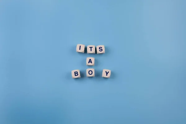 Голубой Фон Текстом Мальчик Концепция Празднования Дня Рождения Новорожденного Мальчика — стоковое фото