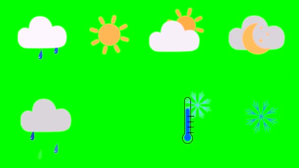 Hava Tahmini Güneş Bulutlar Yeşil Krom Anahtar Zemin Üzerine Yağmur — Stok video
