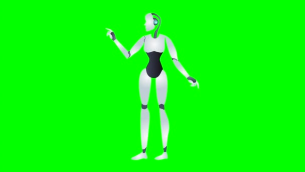 Ona Robot Zeleném Chroma Klíčovém Pozadí Pro Vložení Vysoce Kvalitní — Stock video