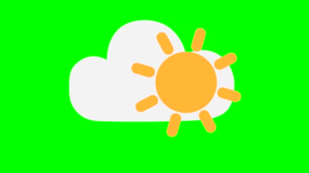雲の背景に漫画の単純な太陽の回転アイコン緑の画面の挿入 クロマキー緑の画面のグラフィックスの動きの天気アイコン ストックビデオ3Dアニメーション 超高解像度 高品質4K映像 — ストック動画