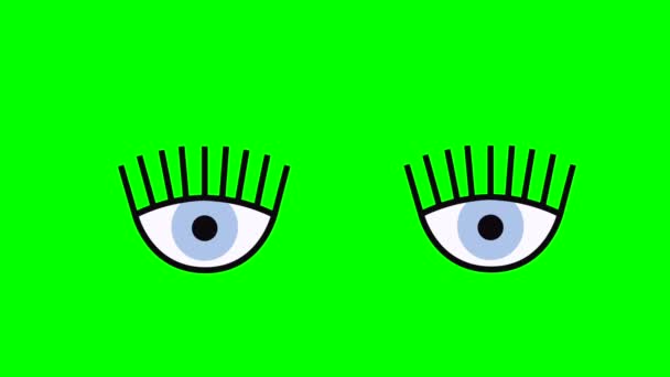 Dessin Animé Simple Icône Oeil Clignotant Sur Insertion Écran Vert — Video