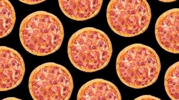 Rotation Tendance Nourriture Arrière Plan Animation Voler Nombreuses Pizzas Sur — Video