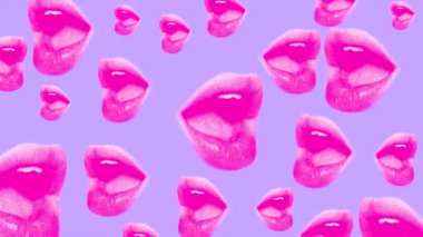 Kadın pembe dudaklı animasyon arka planı ya da pop sanatında siyah arka planda açık ağız. Yüksek kalite 4k görüntü