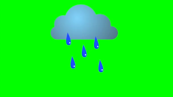Rajzfilm Egyszerű Felhő Ikon Eső Csöpögő Esőcseppek Zöld Képernyő Betét — Stock videók