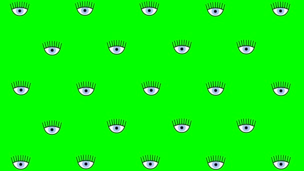 Modne Tło Kreskówki Lub Animacja Dużo Mrugających Oczu Zielonym Tle — Wideo stockowe