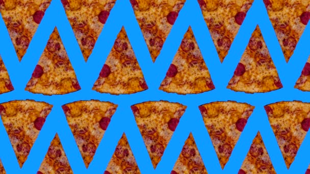 Trendy Food Animation Appearing Pizza Slices Pizza Background Blue Background — Stock Video