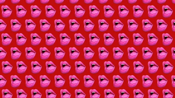 Trendy Kleurrijke Herhalende Patroon Van Vrouwelijke Lippen Mond Een Roze — Stockfoto
