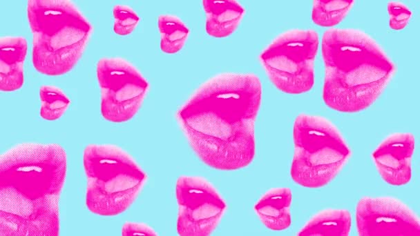 Animatie Achtergrond Met Vrouwelijke Roze Lippen Open Mond Een Blauwe — Stockvideo