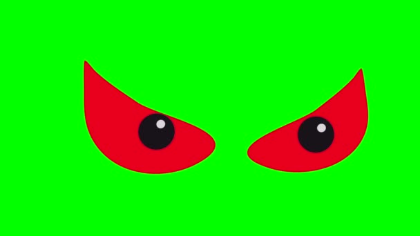红色邪恶眼睛在绿色彩色键背景上的动画或计算机图形 吸血鬼 怪物的眼睛插入 高质量的4K镜头 — 图库视频影像