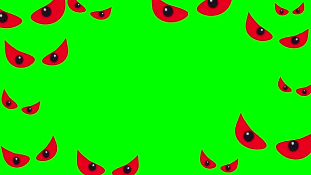 Spousta Červených Blikajících Očí Zeleném Chromakovém Pozadí Monstrum Upír Halloween — Stock video