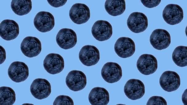 Trendy Animation Background Pattern Food Fruits Lot Shaking Blueberries Blue — Stock Video