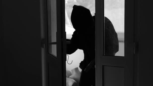 Evdeki Hırsız Hırsız Güvenlik Kamerasına Yakalanmış Yüksek Kalite Görüntü — Stok video