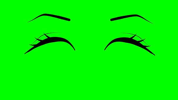 Анимация Компьютерная Графика Анимированными Зелеными Мигающими Глазами Зеленом Хромакейском Фоне — стоковое видео