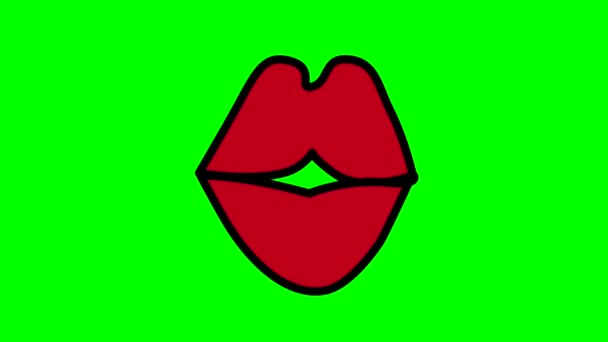 吻红唇的动画环绕着绿色的彩色键背景插入 高质量的4K镜头 — 图库视频影像