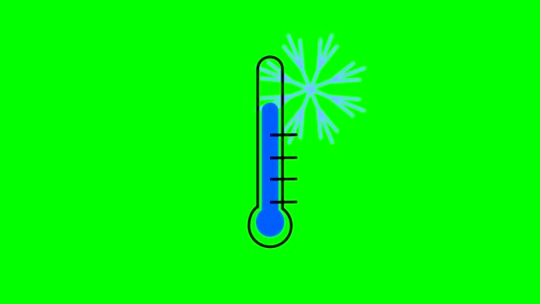 Animated Thermometer Icon Snowflake Concept Low Temperature Weather Forecast Green — Stock Video
