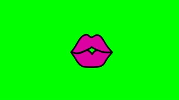 挿入のための緑色のクロマキー背景に赤い唇にキスするアニメーション 高品質の4K映像 — ストック動画