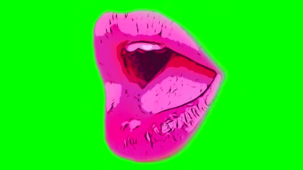 ピンクの唇のアニメーション 開いた口 インサートキーの染色体の背景にループ — ストック動画