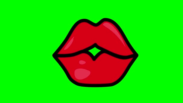 Animazione Baci Labbra Rosse Loop Uno Sfondo Chiave Cromatica Verde — Video Stock