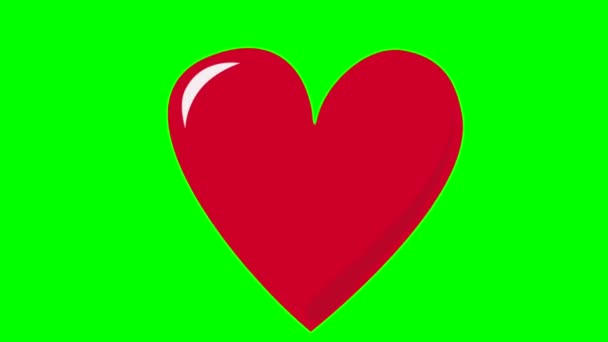 Animation of a drawn red beating heart, looped on a green chromakey background for insertion. High quality 4k footage