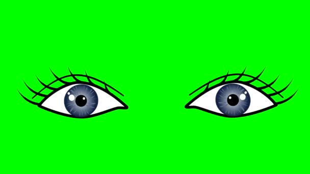 Animation Oder Computergrafik Blauer Blinkender Augen Auf Grünem Chromakey Hintergrund — Stockvideo