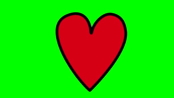 Animação Coração Pulsante Vermelho Desenhado Enrolado Fundo Cromado Verde Para — Vídeo de Stock