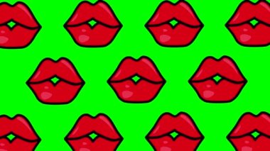 Kırmızı dudakları öpme animasyonu, yeşil krom anahtar arka planda eklenmek üzere bağlandı. Yüksek kalite 4k görüntü