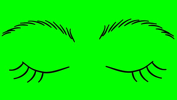 Анимация Компьютерная Графика Синих Мигающих Глаз Зеленом Хромакее Фона Вставки — стоковое видео