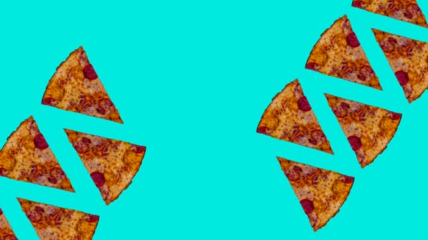 Модная Анимация Еды Появляющихся Ломтиков Пиццы Фона Пиццы Синем Фоне — стоковое видео