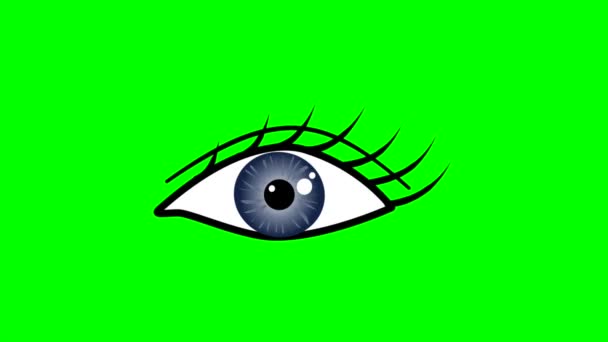 Анимация Компьютерная Графика Синего Мигающего Глаза Зеленом Хромакее Фона Вставки — стоковое видео