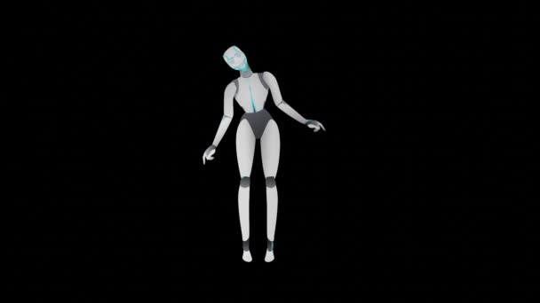 Animacja Lub Grafika Komputerowa Humanoidalnej Kobiety Robota Stojącej Twarzą Kamery — Wideo stockowe