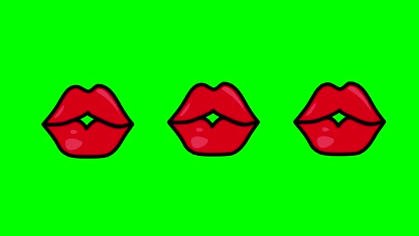挿入のための緑色のクロマキー背景に赤い唇にキスするアニメーション 高品質の4K映像 — ストック動画