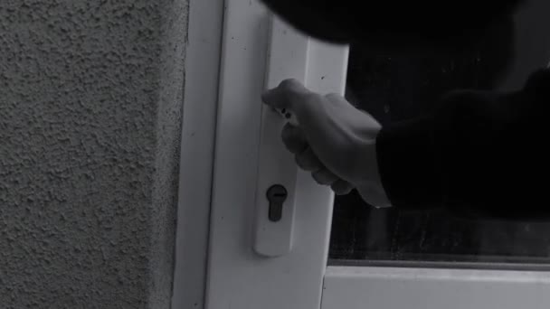 Man Breaks Door Strongly Pulls Door Handle Thief Robber Concept — Stock Video