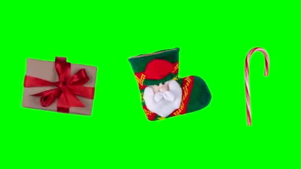 Christmas Animation Inserting Green Chromakey Background Shaking Gifts Candy Canes — Stock Video
