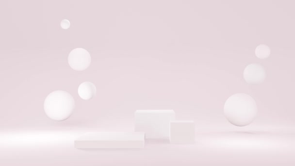粉色圆形舞台 基座或讲台 以及气泡或球体 粉红粉刷贴广告背景介绍背景或化妆品或时尚模型 3D在4K中渲染动画 高质量4K — 图库视频影像