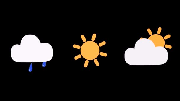 Conjunto Ícones Animados Para Previsão Tempo Sol Nuvens Chuva Fundo — Vídeo de Stock