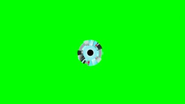 Dönen mekanik bir robot gözbebeği animasyonu, yeşil renkli bir arka plana yerleştirmek için. Yüksek kalite 4k görüntü