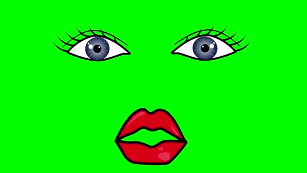 Анімація Або Комп Ютерна Графіка Блакитних Миготливих Очей Фоні Зеленої — стокове відео