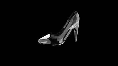 Kristal ya da cam ayakkabı ya da arka planda yüksek topuklu ayakkabı, Cinderella konsepti. 3d hazırlayıcı.