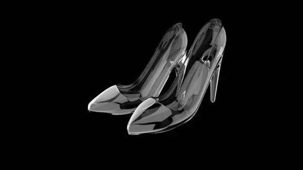 Zapatilla Cristal Cristal Zapato Tacón Alto Sobre Fondo Negro Concepto Imagen De Stock