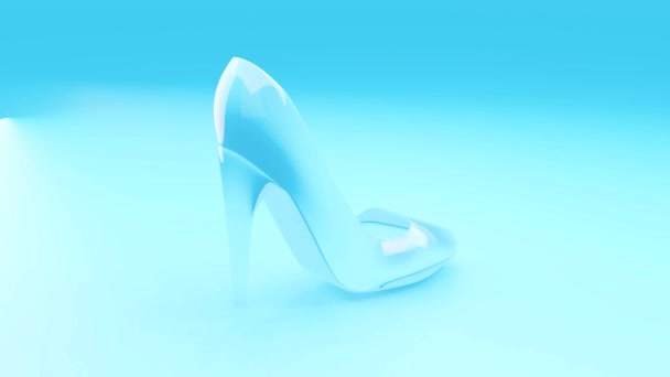 Kristal Cam Ayakkabı Arka Planda Yüksek Topuklu Ayakkabı Cinderella Konsepti — Stok video