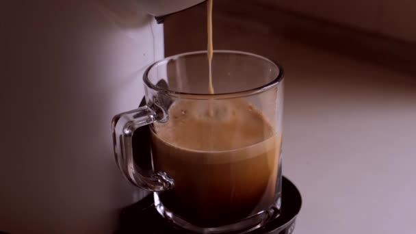 Coffee Flows Being Prepared Pours White Coffee Machine Coffee Makers — Stock Video