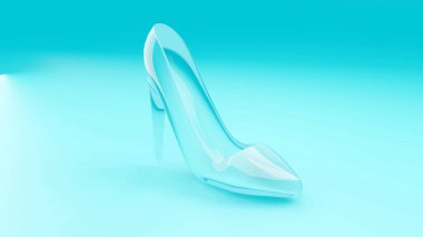 A crystal or glass slipper or high heel shoe on a black background, Cinderella concept. 3d render. clipart