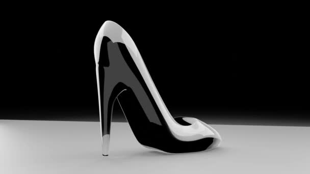 黑色底色的水晶或玻璃拖鞋或高跟鞋 灰姑娘的概念 3D渲染 — 图库视频影像