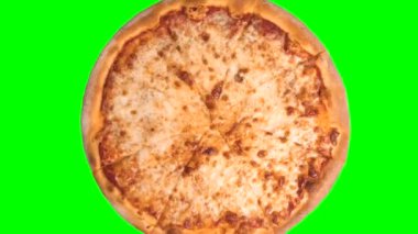  Yeşil renkli arka planda birçok farklı pizzanın döngü animasyonu. Yüksek kalite 4k görüntü