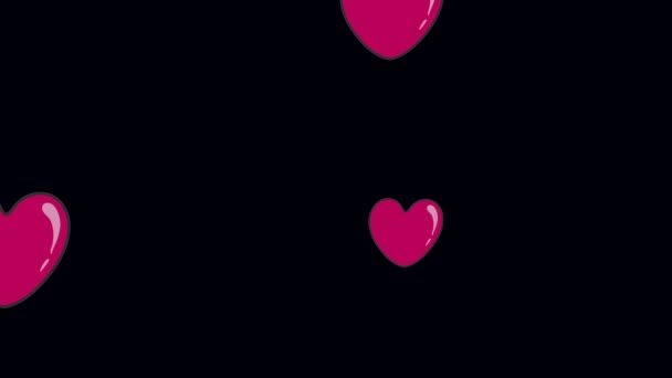 Сердечные Пузыри Летят Черном Фоне Вверх Романтическая Карикатура Смешной Фон — стоковое видео