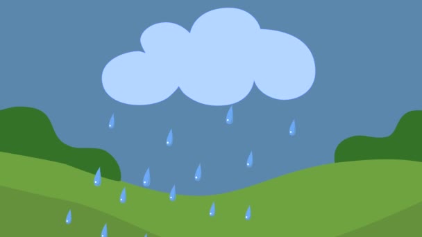 Animação Desenhos Animados Dia Chuvoso Gotas Chuva Pingando Céu Nuvens — Vídeo de Stock