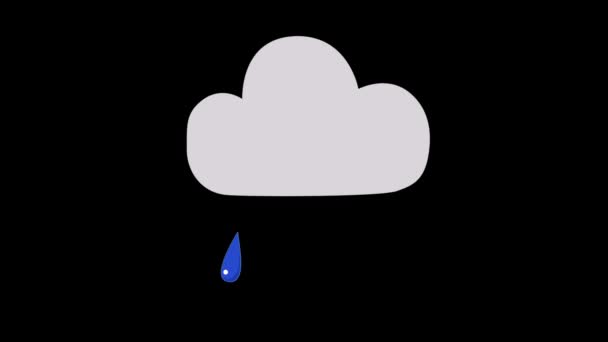Yağmurlu Damlayan Yağmur Damlalı Basit Bulut Simgesi Siyah Üzerine Yıldırım — Stok video