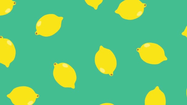 Helle Trendige Zeichentrick Animation Von Vielen Rotierenden Zitronen Auf Grünem — Stockvideo