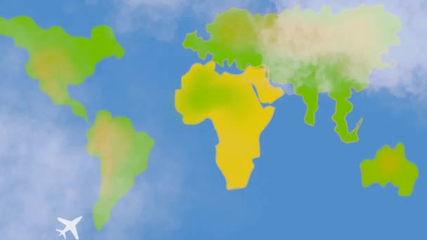 Дитяча Мультиплікаційна Анімація Літака Летить Землі Хмарах Високоякісні Кадри — стокове відео